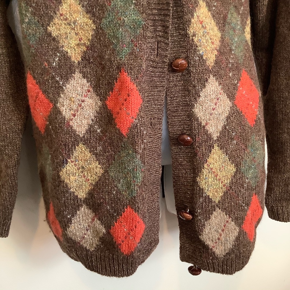Vintage Gap Sweater Cardigan Diamond 100% Wool Preppy Grandpa Argyle Women's L - Picture 10 of 10